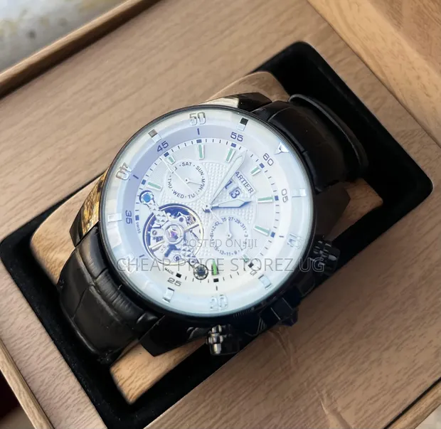 Bvlgari Men's White Face Watch with Black Leather Strap - 1