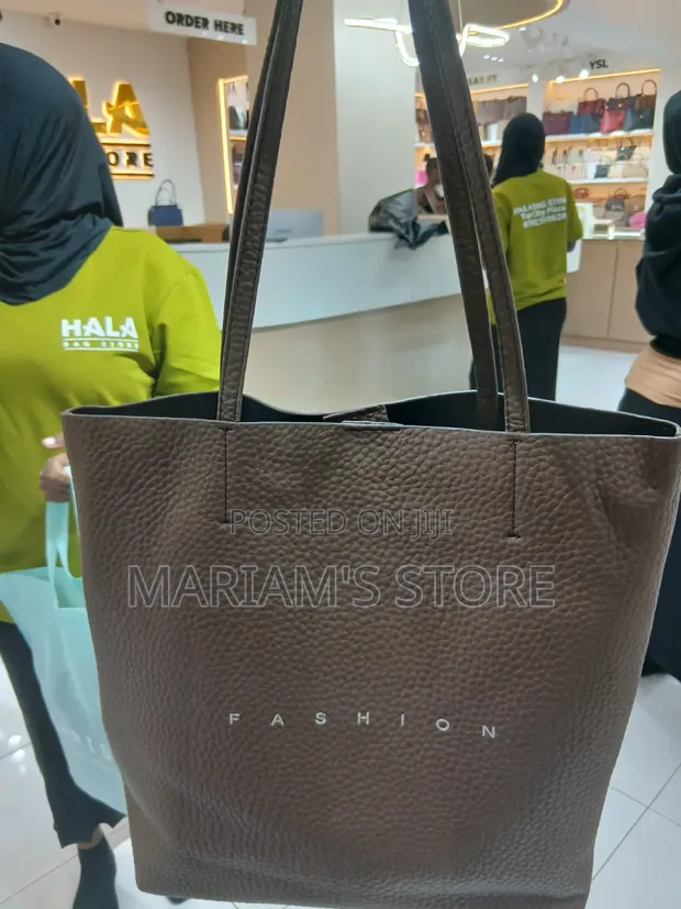 Pebbled Leather Tote Bag with Slim Shoulder Straps - 1