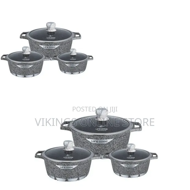 Life Smile 3-Piece Non-Stick Saucepan Cookware Set, Grey - 1