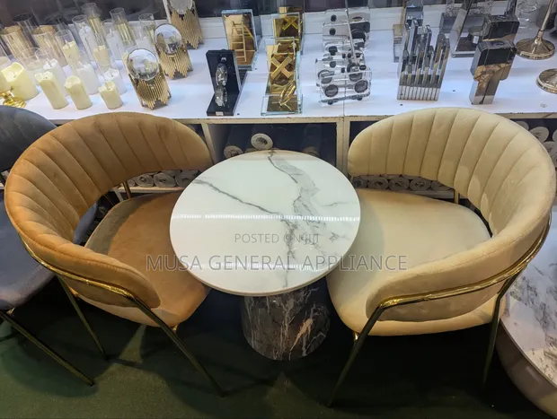 Modern White Marble Café Set with Velvet Chairs - 1