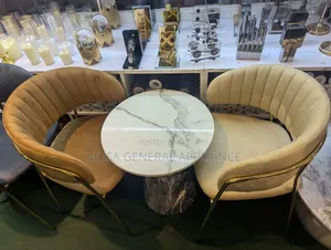 Modern White Marble Café Set with Velvet Chairs