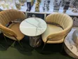 Modern White Marble Café Set with Velvet Chairs - 2
