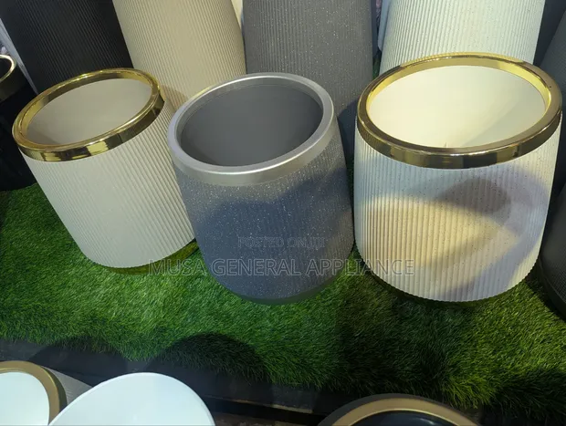 Fashionable Round Trash Can - White & Gold - 1