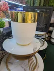 Stylish Flower Decorative Planter Pot - Gold & Silver Rim - 1
