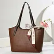 Elegant Textured Brown Tote Bag with Silk Scarf - 1
