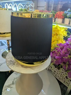 Modern Black Fluted Waste Bin with Gold Accents