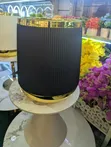 Modern Black Fluted Waste Bin with Gold Accents - 1