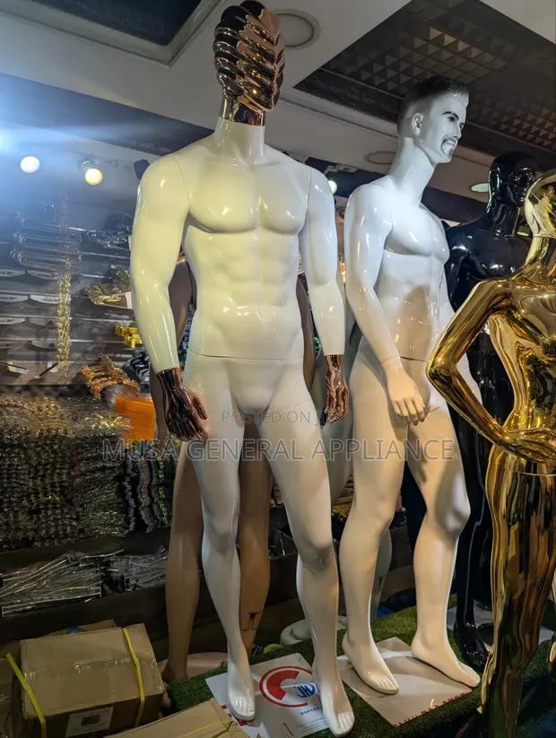 Male Display Mannequin - Glossy White with Rose Gold Accents - 1