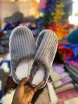 Grey Corduroy Plush House Slippers - 1