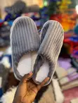 Grey Corduroy Plush House Slippers - 2