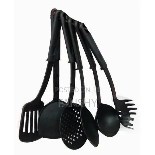 6-Piece Non-Scratch Silicone Kitchen Ladle Set - Black - 1
