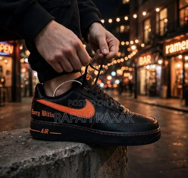 Original Men's Black/Orange Nike Air Force 1 Low Sneakers - 1