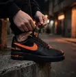 Original Men's Black/Orange Nike Air Force 1 Low Sneakers - 2