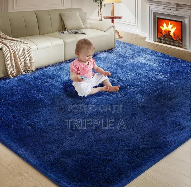 Fluffy Blue Area Rug - Large - 1
