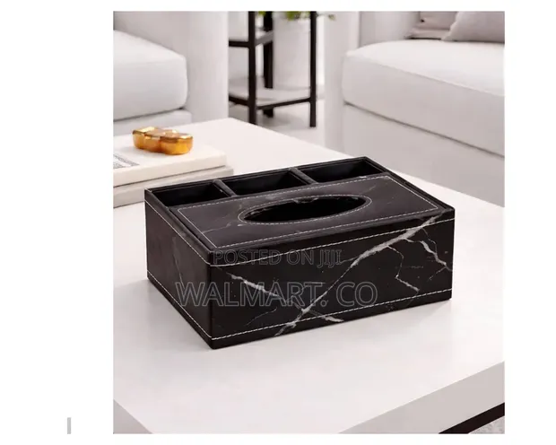 PU Leather Tissue Box Holder with Desk Organizer - 1