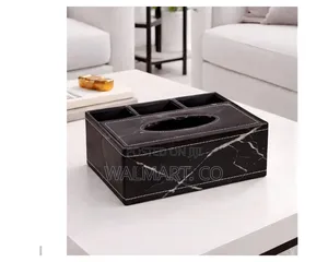 PU Leather Tissue Box Holder with Desk Organizer