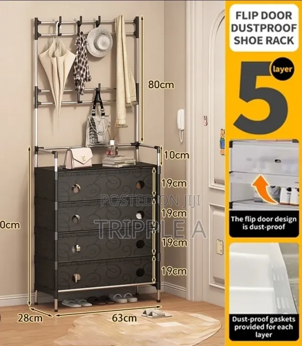 Dust Proof Multifunctional Coat and Shoe Rack - 1