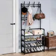 4 Tier Shoe Rack with 8 Utility Hooks - 1