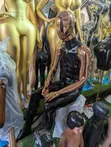 Seated Male Display Mannequin - Glossy Black with Rose Gold Accents - 1