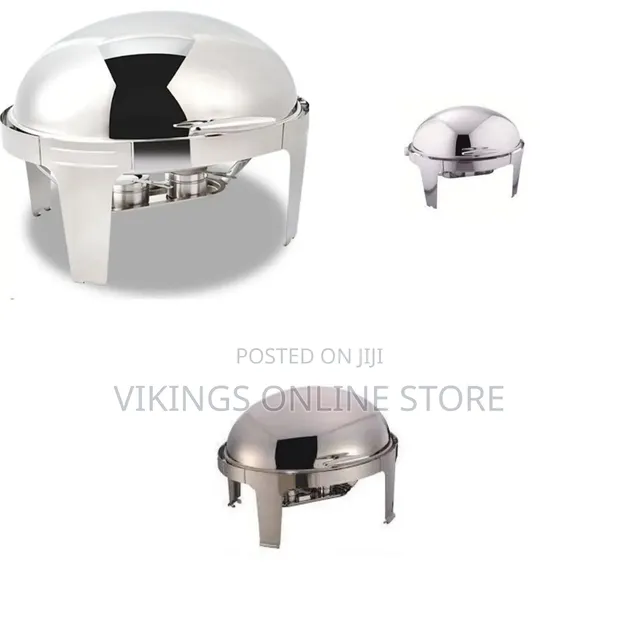 11L Stainless Steel Round Chafing Dish with Roll Top Lid - 1