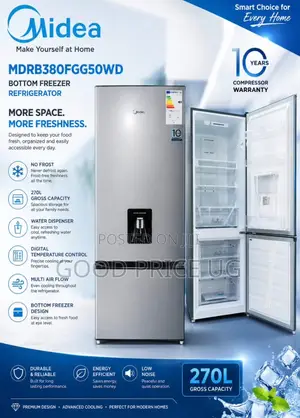 Midea MDRB380FGG50WD Bottom Freezer Refrigerator, 270L