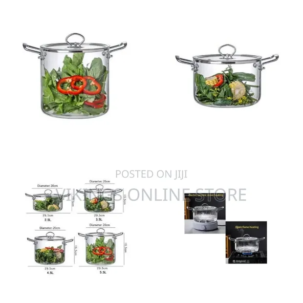 5.5L Glass Saucepan with Stainless Steel Lid - 1