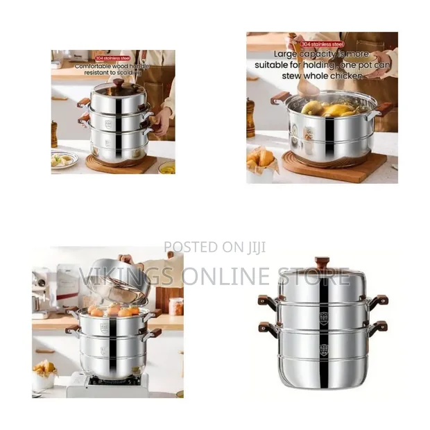 30cm Stainless Steel Three-Layer Soup Pot Steamer - 1