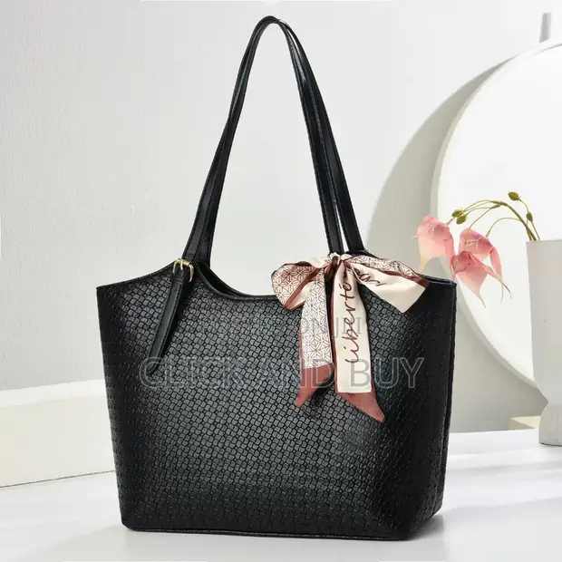 Women's Black Tote Bag - Faux Leather - 1