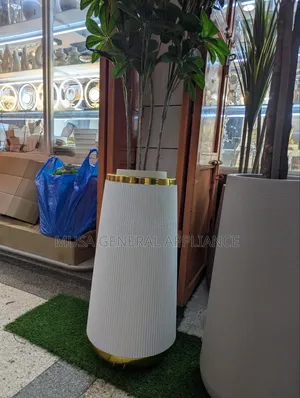 Ribbed Decorative Floor Planter Pot with Artificial Tree