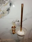Gold-Finished Wall-Mounted Toilet Brush with Frosted Glass Holder - 1