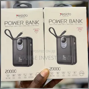 Yesido YP94 Power Bank 20,000mAh with Built-in Type-C & Lightning Cables