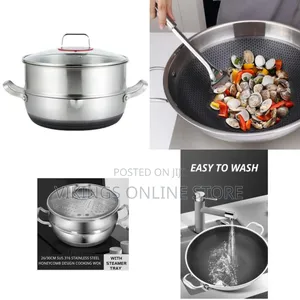 34cm Non-Stick Steamer Induction Wok Cookware Saucepan Pot - Silver