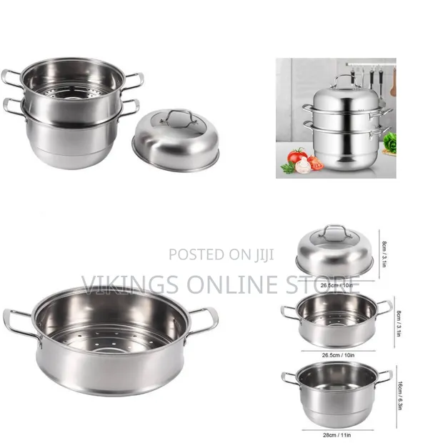 28cm 3-Layer Stainless Steel Food Saucepan & Steamer - 1