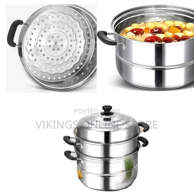 3-Layer Stainless Steel Saucepan and Steamer Pot (30cm) - 1