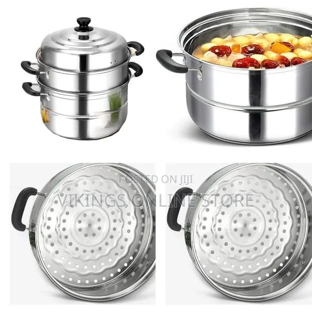 3-Layer Stainless Steel Saucepan and Steamer Pot, 28cm - 1
