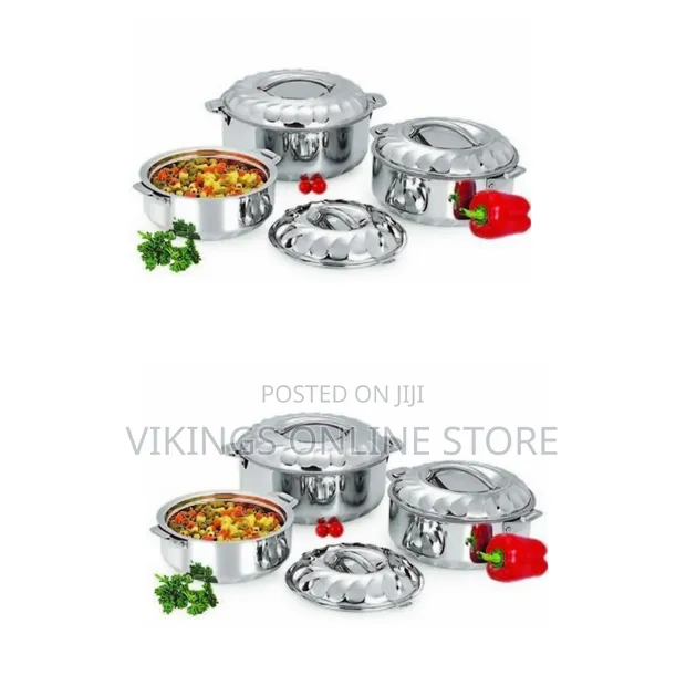 3pc Steel Hot Pots / Serving Dishes - Silver - 1