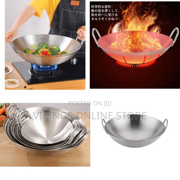 45cm Stainless Steel Chinese Wok with Double Handle - 1
