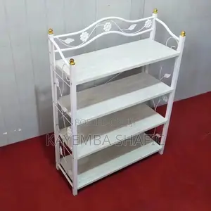 4-Tier Wooden Shoe Rack with Decorative Floral Metal Frame