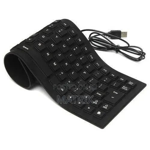 Flexible USB Silicone Gel Full-Sized Keyboard - Black - 1