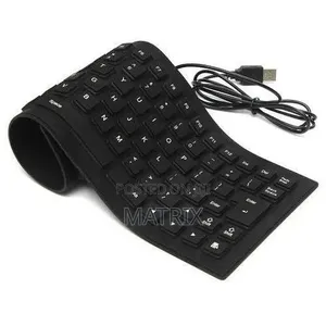 Flexible USB Silicone Gel Full-Sized Keyboard - Black