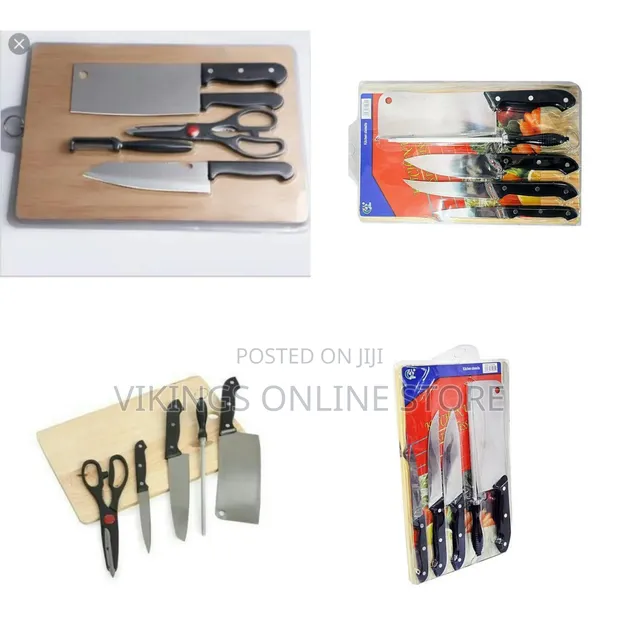 Wooden Chopping Board Set with Knives - Brown - 1