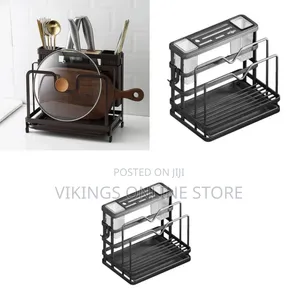 Kitchen Desktop Storage Rack with Knife Block & Cutting Board Holder
