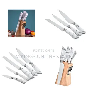 Marble Covered 7-Piece Kitchen Knife Block Set