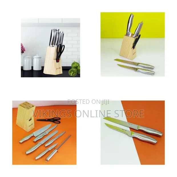 7-Piece Professional Stainless Steel Kitchen Knife Block Set - 1