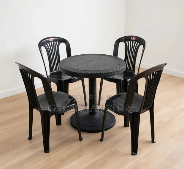 Modern Windsor Plastic Table and Chairs Set (Black) - 1