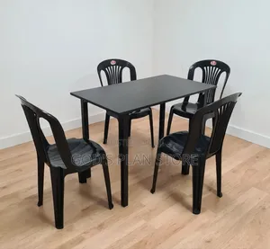 Minimalist Plastic Dining Chairs & Foldable Wooden Table