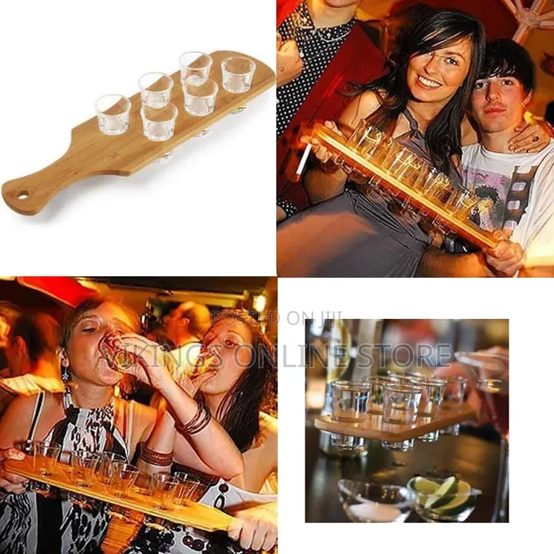 40cm Shot Plate with 6 Glasses, Board & Paddle - 1