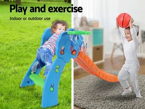 Kids Indoor/Outdoor Slide with Basketball Hoop