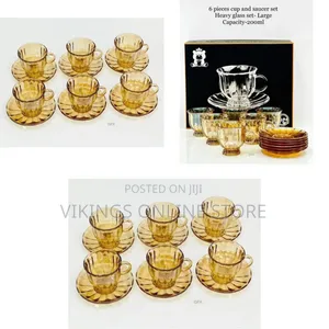 6-Piece Glass Tea Cup and Saucer Set - Gold