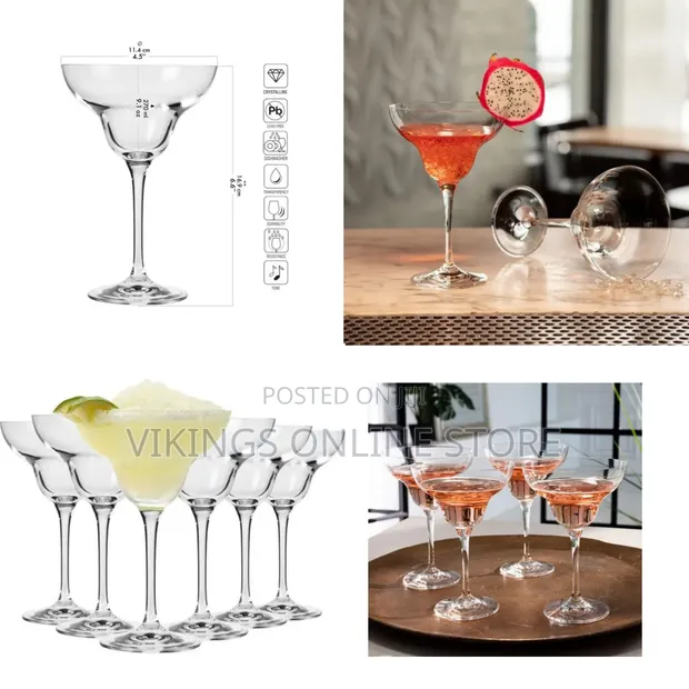6 Margarita Cocktail Glasses - Stemmed - 1